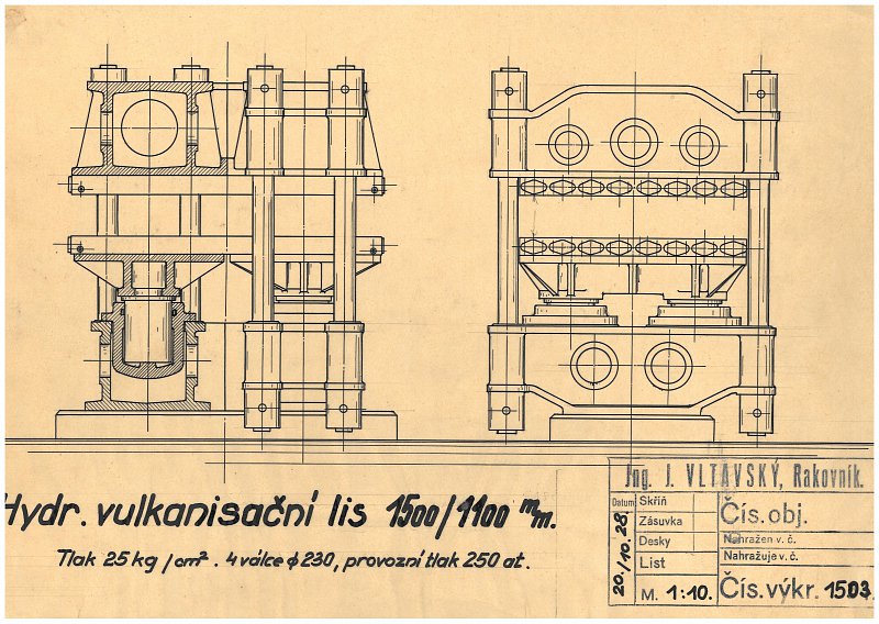 Drawing of a hydraulic vulcanization press