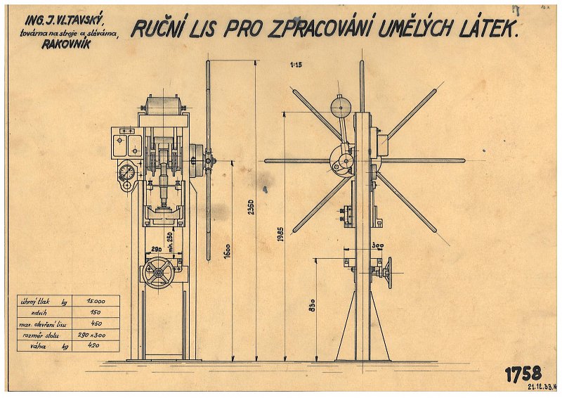 Drawing of a manual press